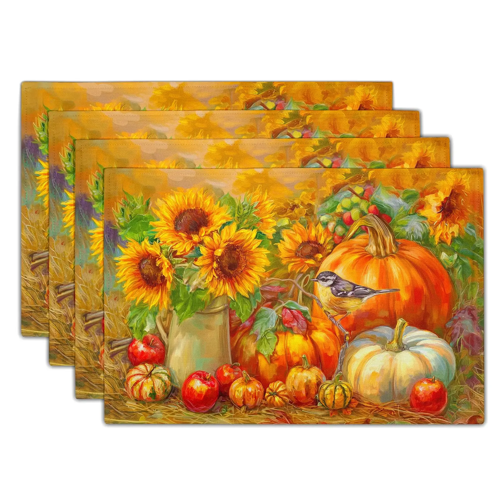 Placemat Table Mat Pumpkin Sunflower Thankful Grateful Blessed Print Heat Resistant Thanksgiving