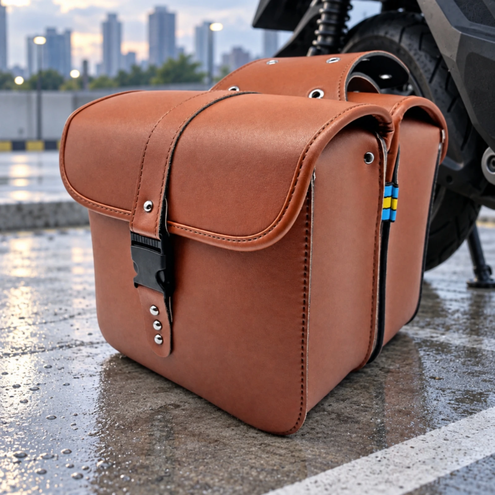 Motorcycle Side Bag Adjustable Strap EVA Saddlebag with Flap Closure EVA Hard Side Saddlebag Sun Protection for Commuting