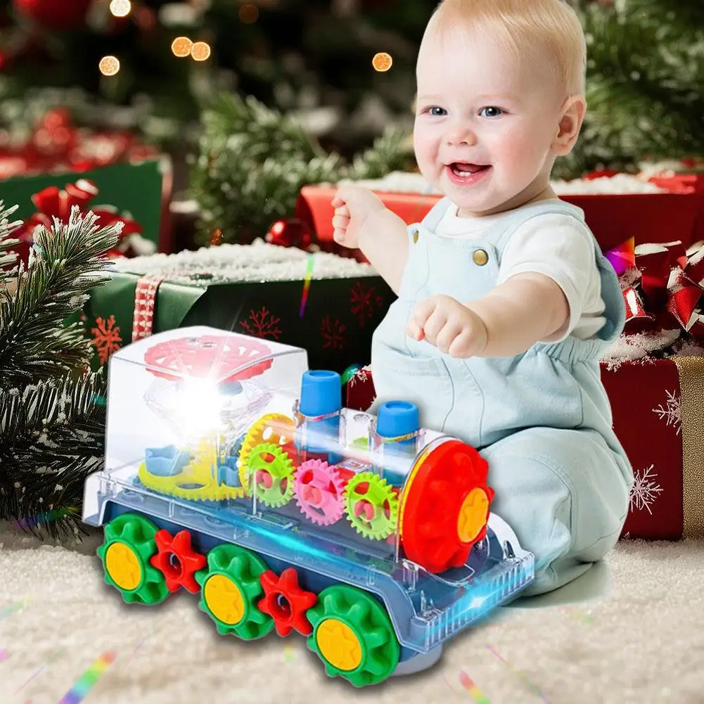 Train musical à lumière transparente avec lumière LED, jouets éducatifs précoces, bosse et Go, jouet lumineux pour enfants, voiture jouet W6W4