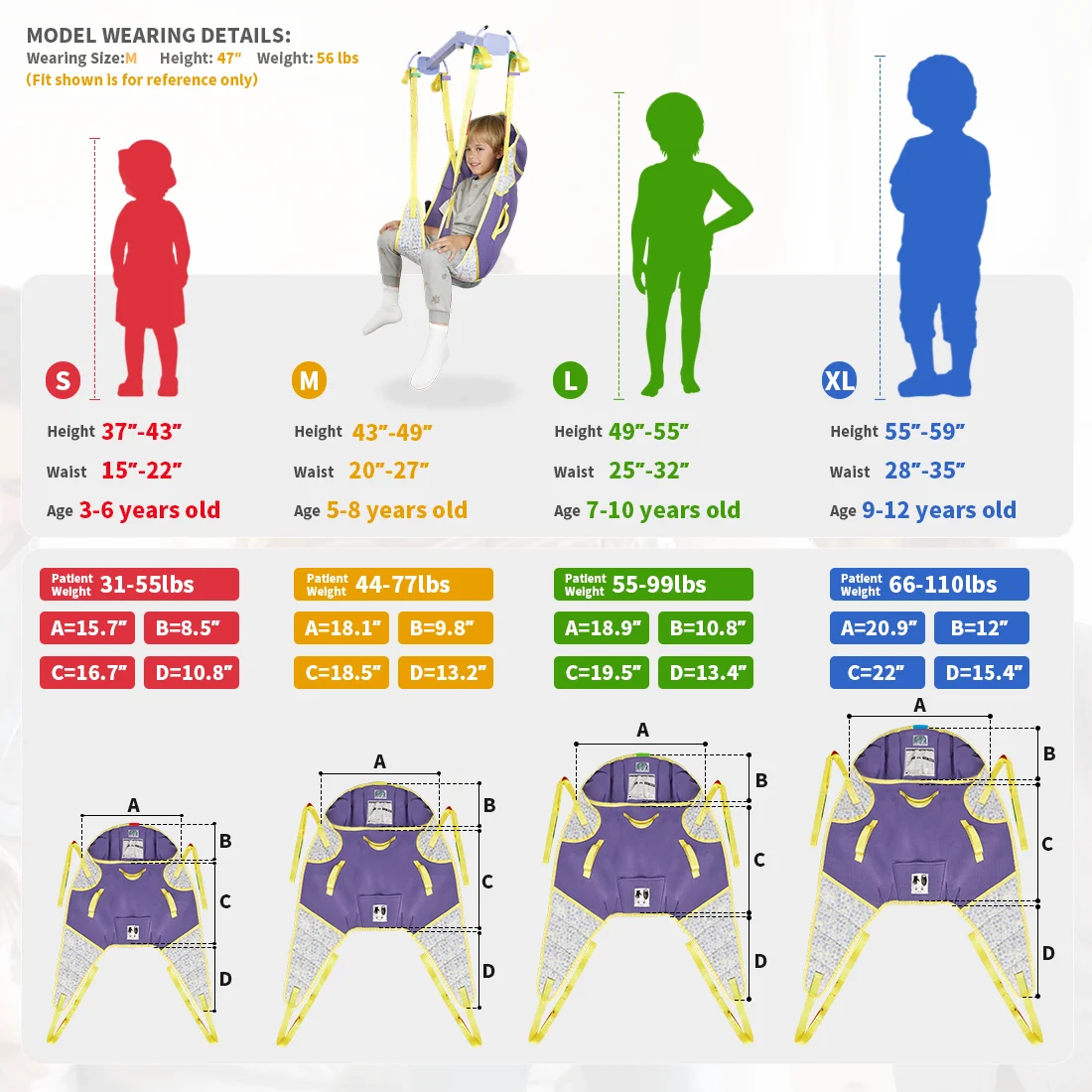 

Ehucon Children Comfortable Patient Lift Sling Kids Transfer Lift Sling, Divided Leg Sling for 9-12 years old SWL 242 LBS