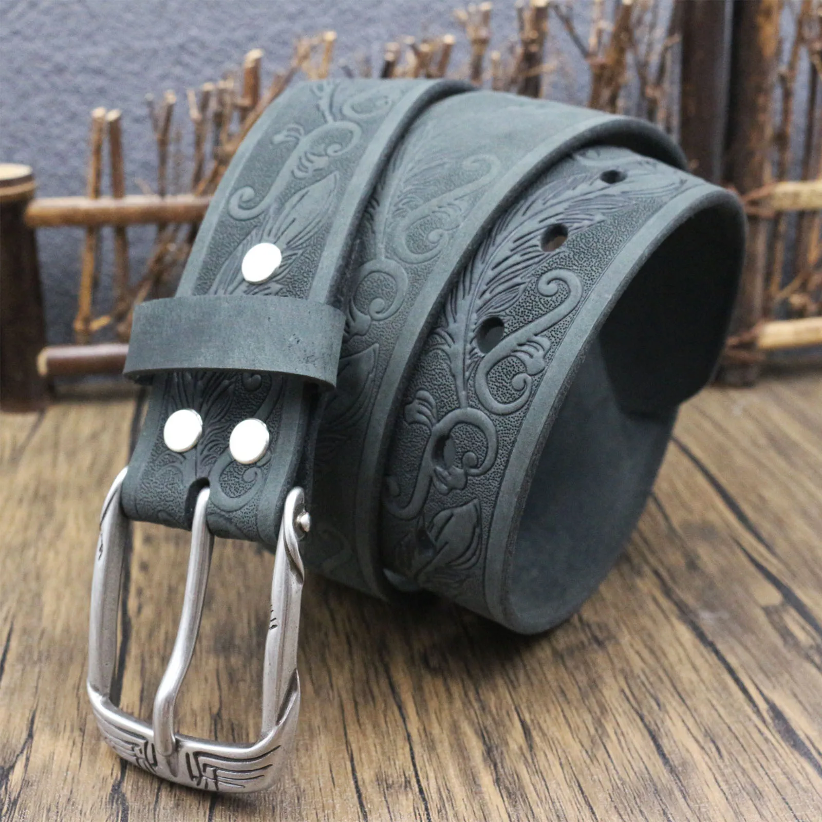 Men Crocodile Grain Full Grain Leather Belt Vintage Embossed Texture Solid Metal Pin Buckle Casual Cowboy Belt