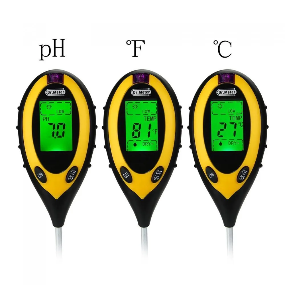 Soil PH Meter Tester Soil Tester PH Moisture Temperature Sunlight Intensity Measurement Analysis Soil Acidity Test 3-in-1 4-in-1