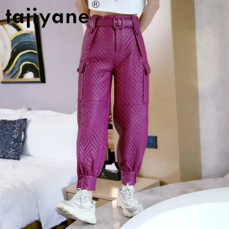 

Tajiyane Cargo Pants Women Real Sheepskin Trousers Woman Genuine Leather High Waist Pants Oversize Mujer Pantalones TN2421