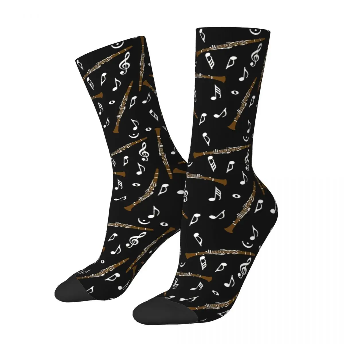 

Funny Crazy Sock for Men Clarinet Hip Hop Harajuku Music Notes Happy Breathable Pattern Printed Boys Crew Sock Casual Gift