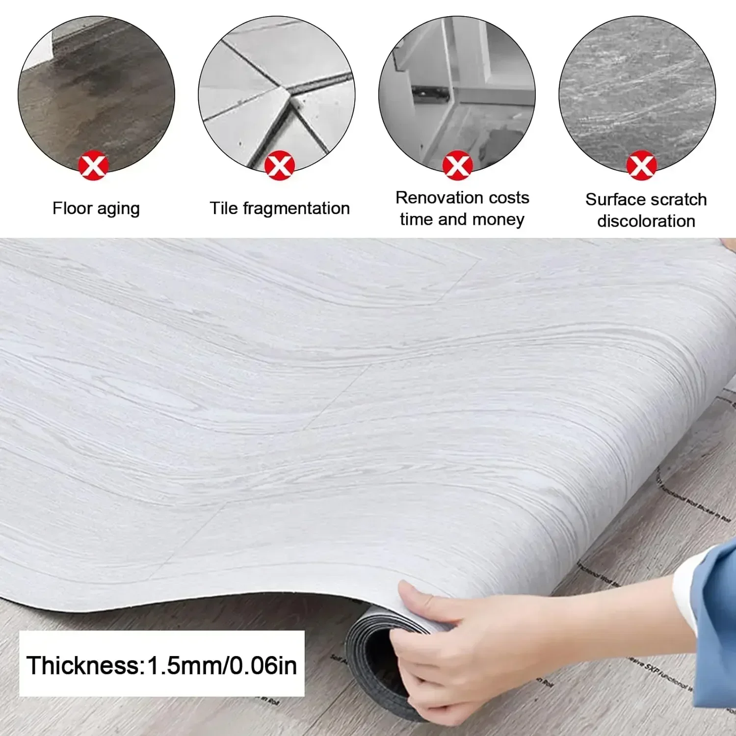 Thickened Self-adhesive 3D Wood Grain Floor Stickers 40CM SXP Waterproof Anti-Slip Wear-Resistant Home Decoration Floor Stickers