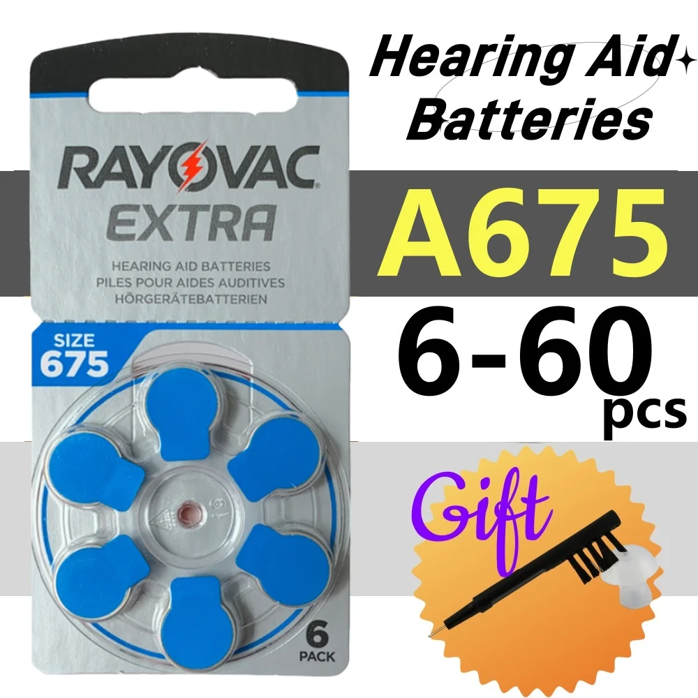 Rayovac-Bateria de Aparelhos Auditivos Profissionais, Extra Zinc Air, A675, 1.45V, 6-60 Pcs