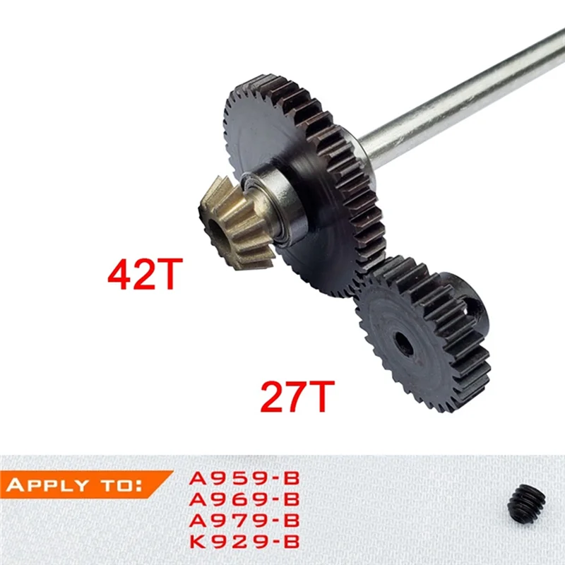Metal Center Drive Shaft and Reduction Gear 27T Motor Gear for Wltoys A959-B A969-B A979-B 1/18 RC Car Upgrade Parts