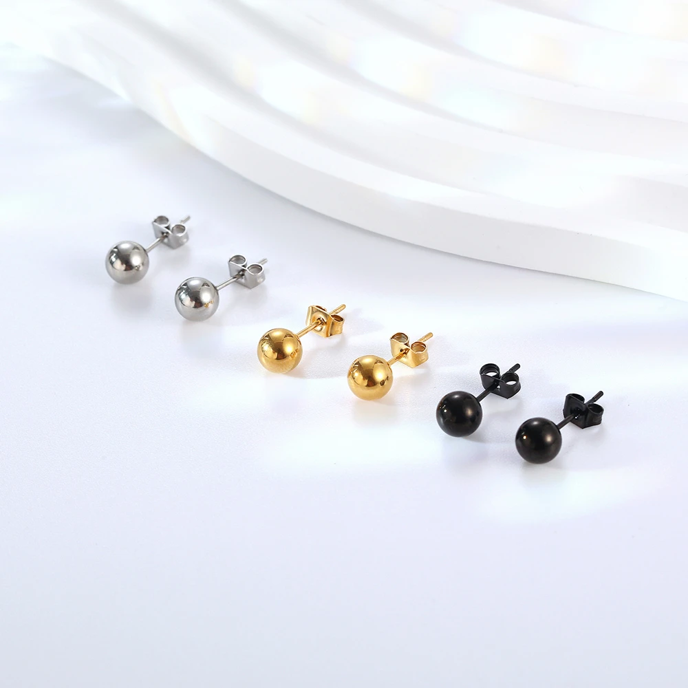 Stainless Steel Ballpoint Fashion Minimalism Trend Stud Earrings Jewelry Gift For Women