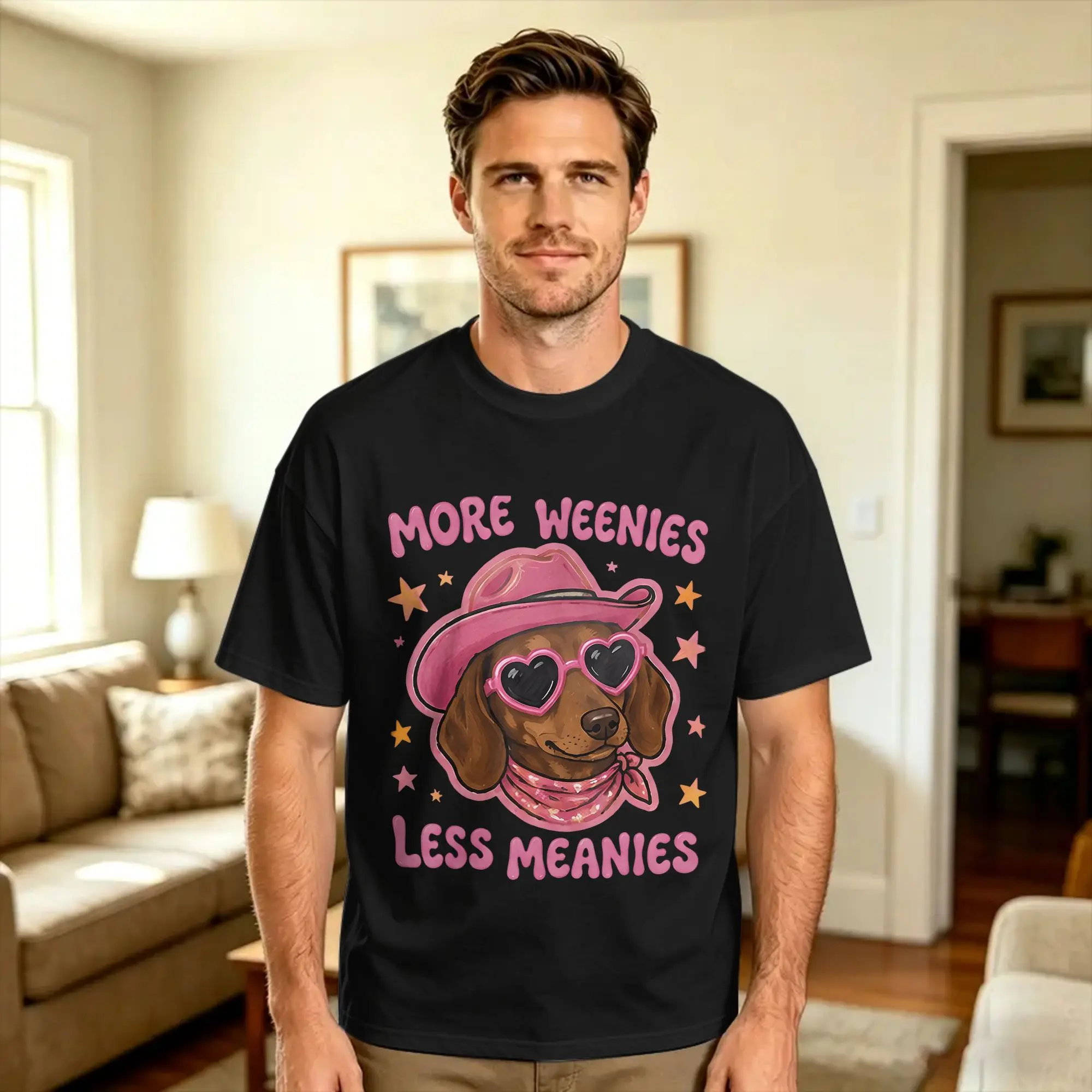 Streetwear T-Shirt Cute More Weenies Less Meanies Funny Dachshund Dog Lover Cotton T-Shirts  Trendy Cool Tee Shirt for Male