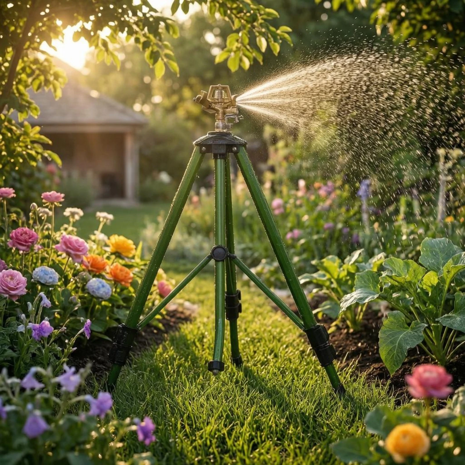 Adjustable Tripod Sprinkler Green Extendable Sprinkler Head Water Gear Easy to Set up Corrosion Resistant