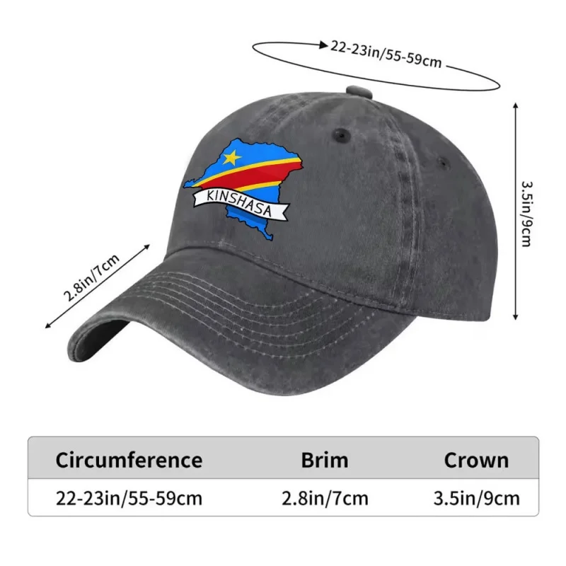 Congo Kinshasa Flag Map Washed Baseball Cap Adjustable Buckle Lightweight Breathable Unisex All Seasons