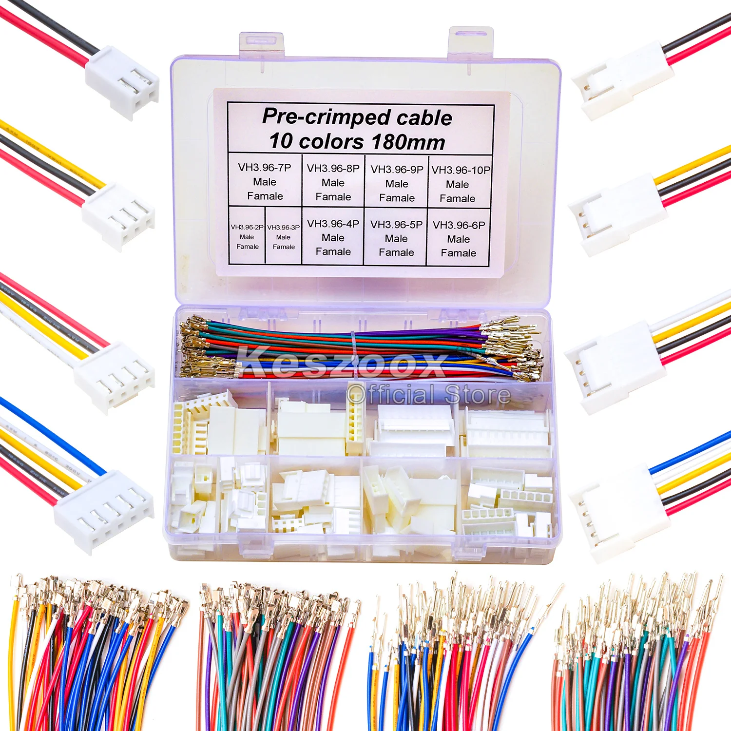 Tcenofoxy JST 3.96mm VHR VH 3.96 2-6P Male Female Connectors Housing with 20AWG Pre-crimped Cable Molex Connector Kit