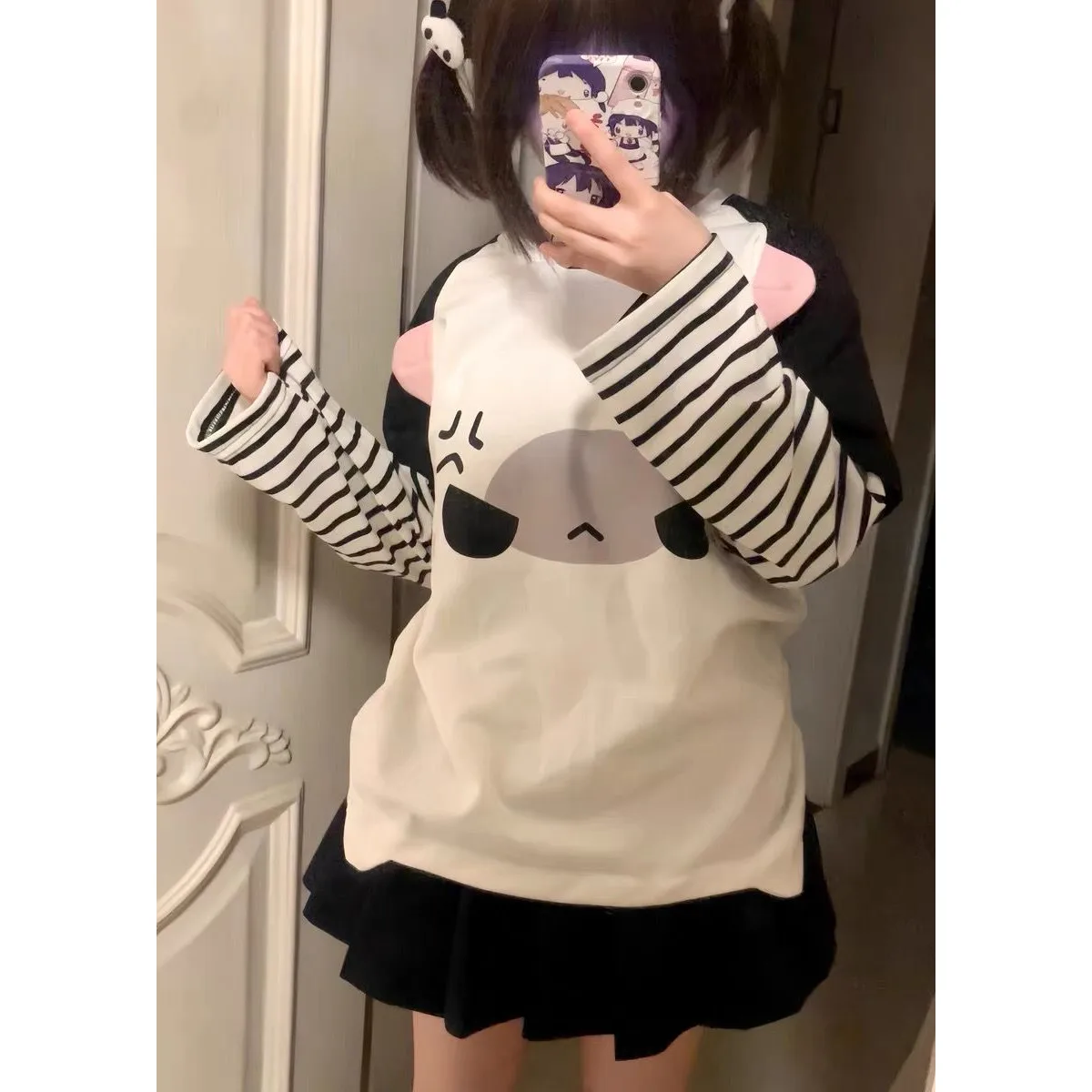 Subculture Thin Long Sleeve  Ear T-Shirt Hoodie Spring New Style Women's Fashion Top Quality Material School Uniform