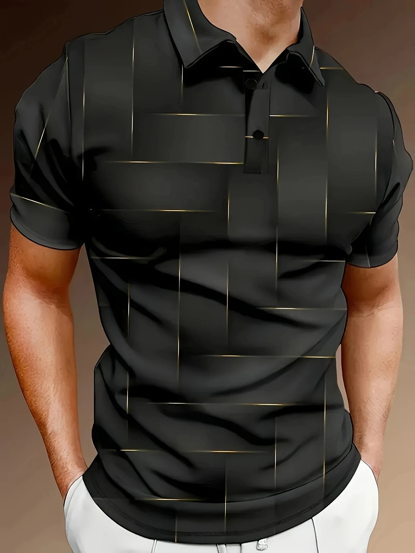 

Men's casual button short sleeved lightweight Polo golf T-shirt black fashionable