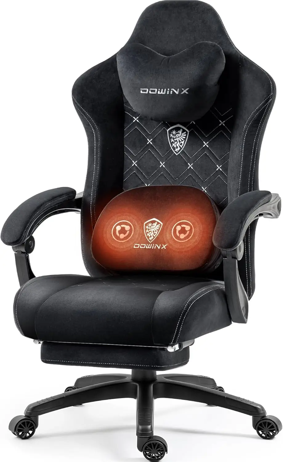 Dowinx Fabric Gaming Chair with Heated Massage Lumbar Support, Breathable Fabric Big and Tall Gaming Chair with Footrest and