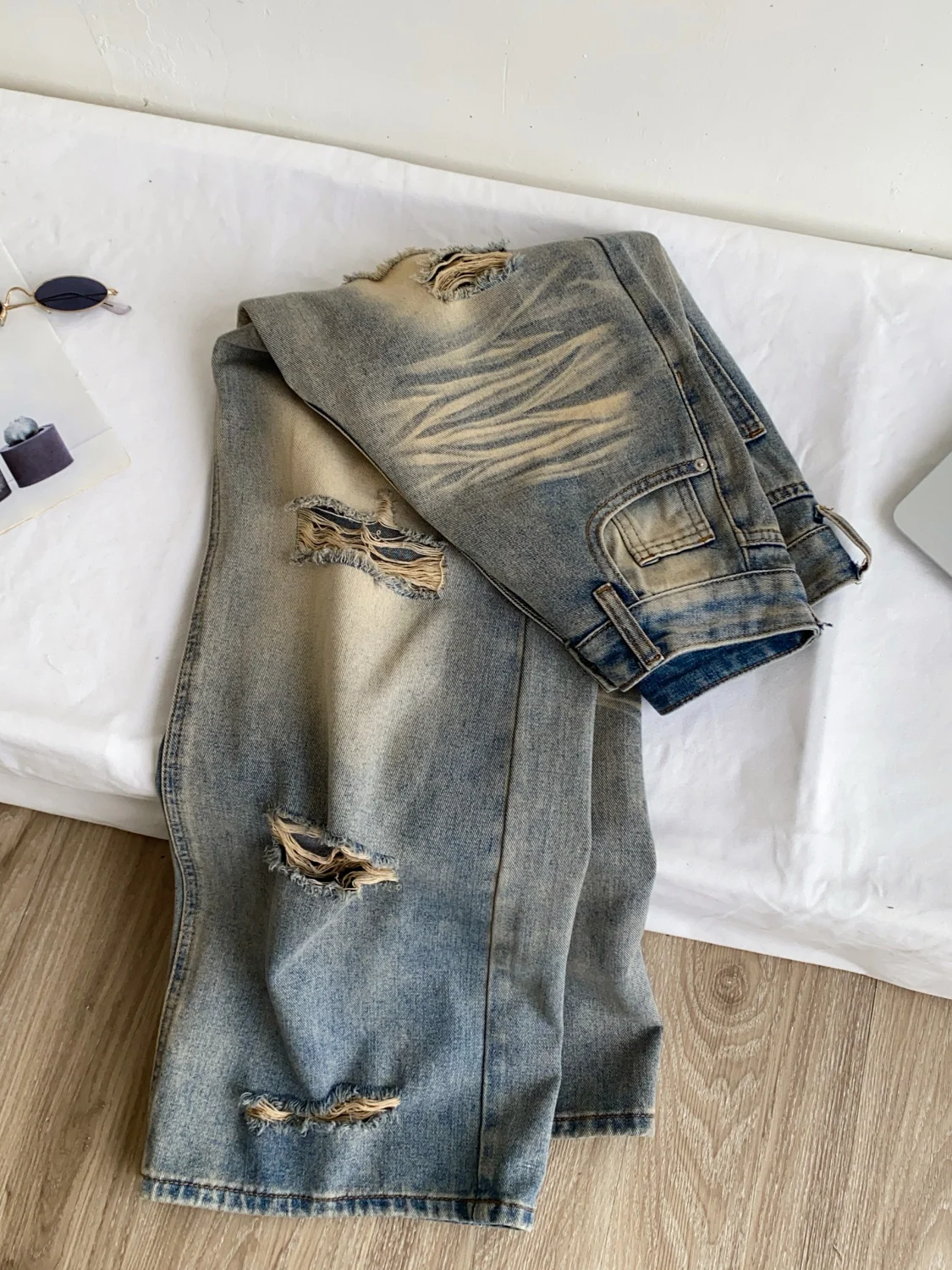 High Waist Loose Fit Denim Jeans Women's Commuter Style Ripped Vintage Look Four Seasons Casual Fashion Korean Version