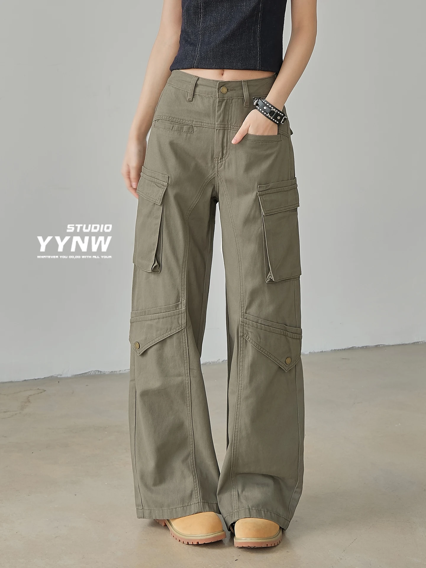 ZHISILAO Vintage Casual Cargo Pants Women Y2k Pocket Wide Leg Straight Trousers Autumn Winter 2025