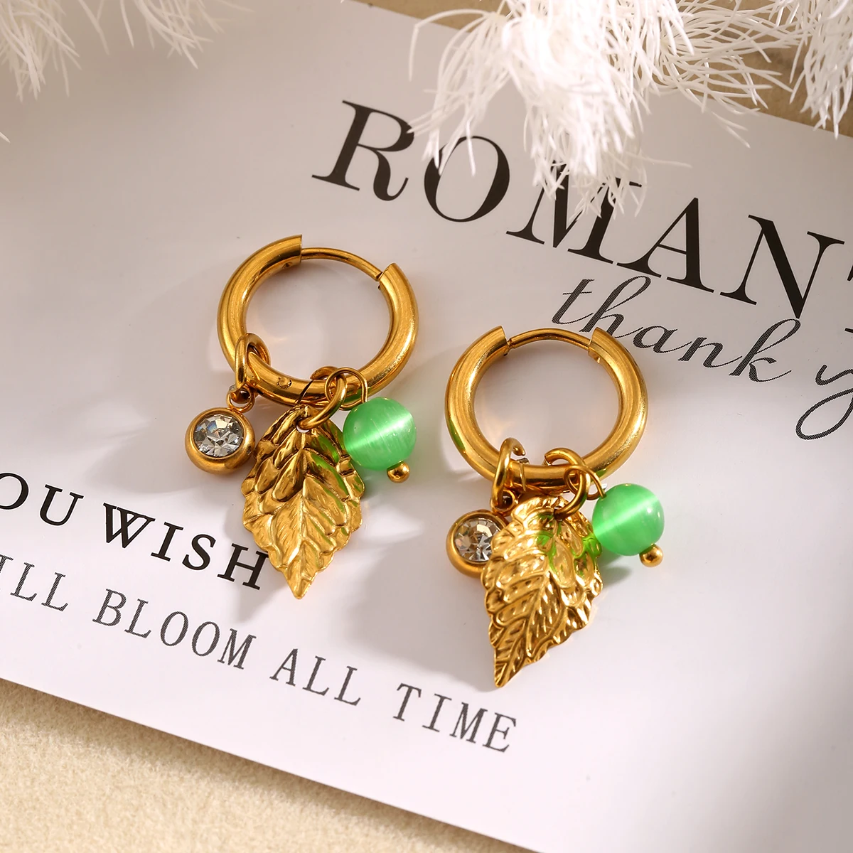 GIOIO أقراط من الفولاذ المقاوم للصدأ أقراط متدلية من الحجر الطبيعي للسيدات موضة يومية مقاومة للماء مجوهرات هوب أقراط هدية