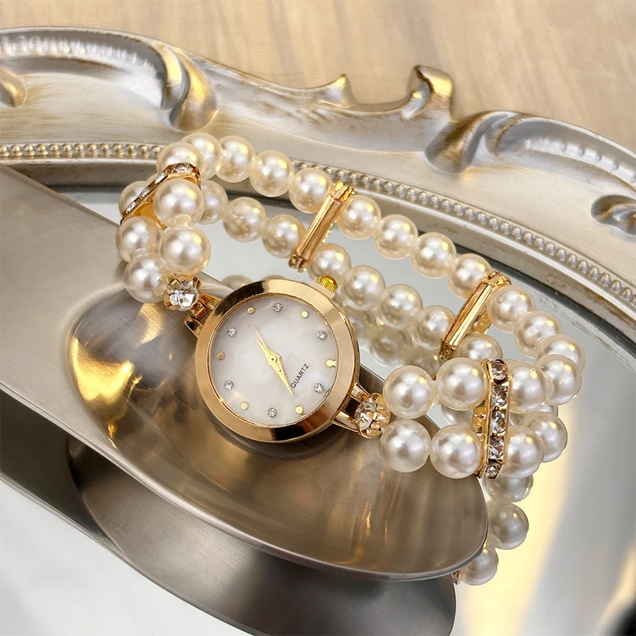 Pearl - Adorned Adjustable Pull - String Convenience Women's Watch