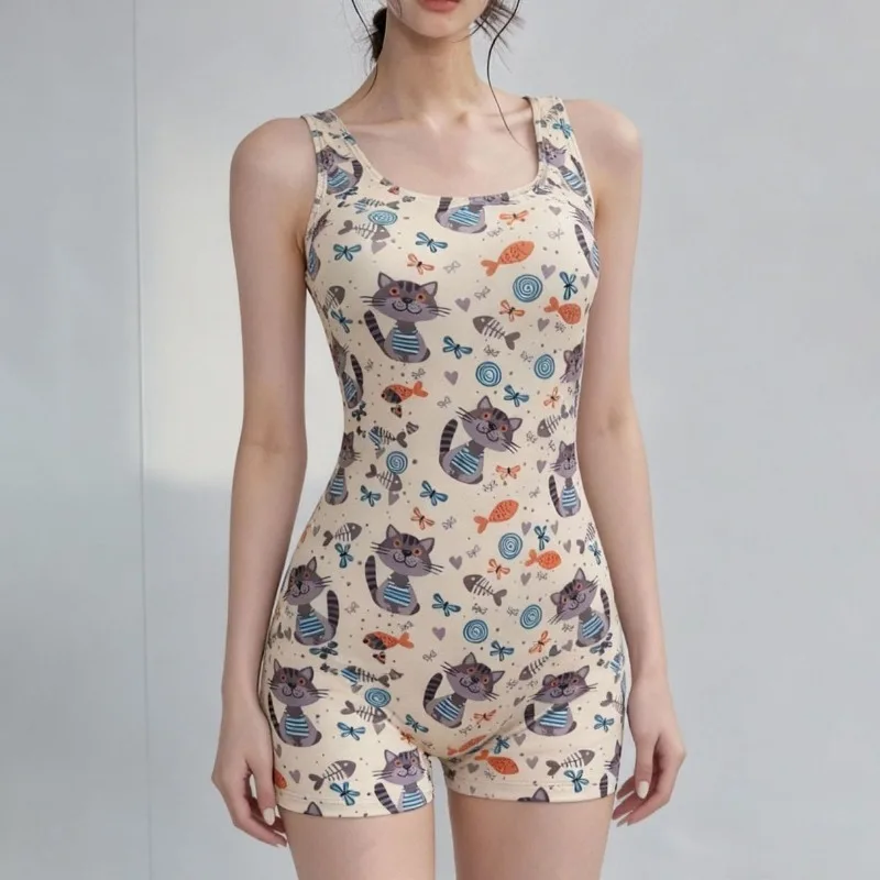Female One-piece Swimsuit Professional Racing Training Swimsuit Student Flat Corner Shorts Swimming Pool Hot Spring Swimwear
