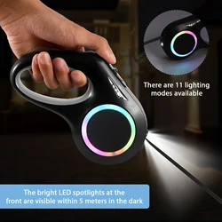 5m Automatic Retractable Dog Leash LED Luminous rechargeable Leading Light Straps For Dog Puppy Pet Flexi Walking Running Lead