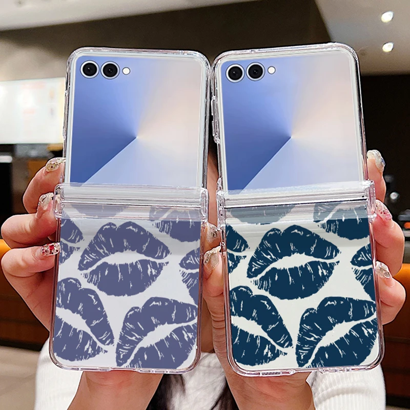

Складной чехол для телефона с рисунком губ для Samsung Galaxy Z Flip 7 6 5 4 3 5G противоударный прозрачный жесткий чехол из ПК для Samsung Z Flip5 Flip6
