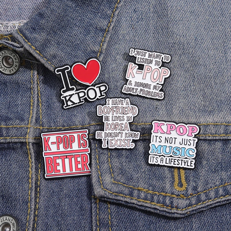 Pin de esmalte 'Kpop es mejor', 'Solo quiero escuchar Kpop, ignorar mis problemas de adulto', broche, insignias de solapa, joyería para fans de grupos de bandas pop