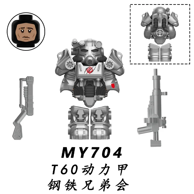 MOC Militär Bos Game T60 Power Armor Offiziere Soldaten Bausteine Anime Actionfiguren Ritter Roboter Bausteine Spielzeug