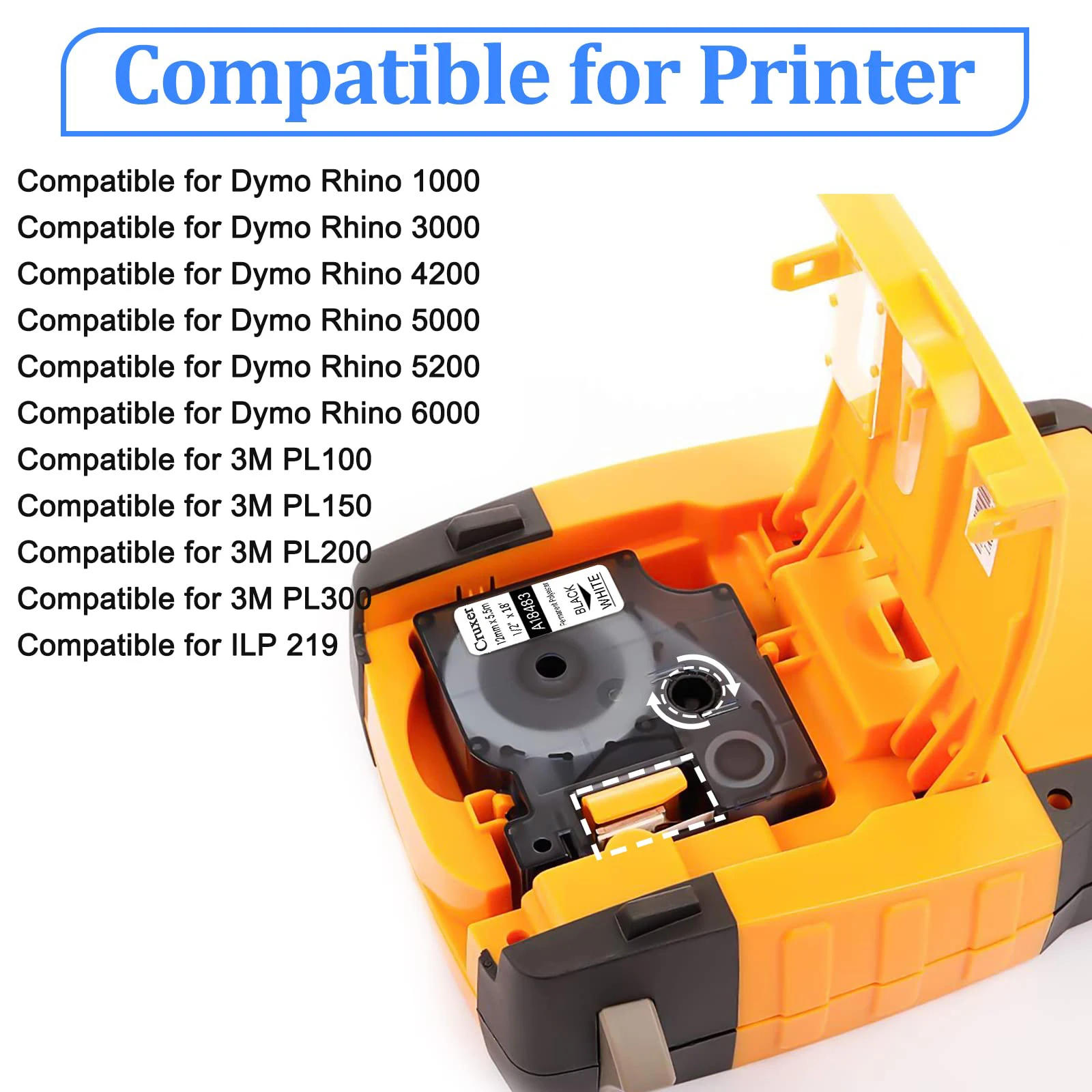 3-10PCS Permanent Polyester Tapes Compatible for DYMO 18482 18483 18484 12mm Black on White Label Tape For Dymo Rhino 4200 5200
