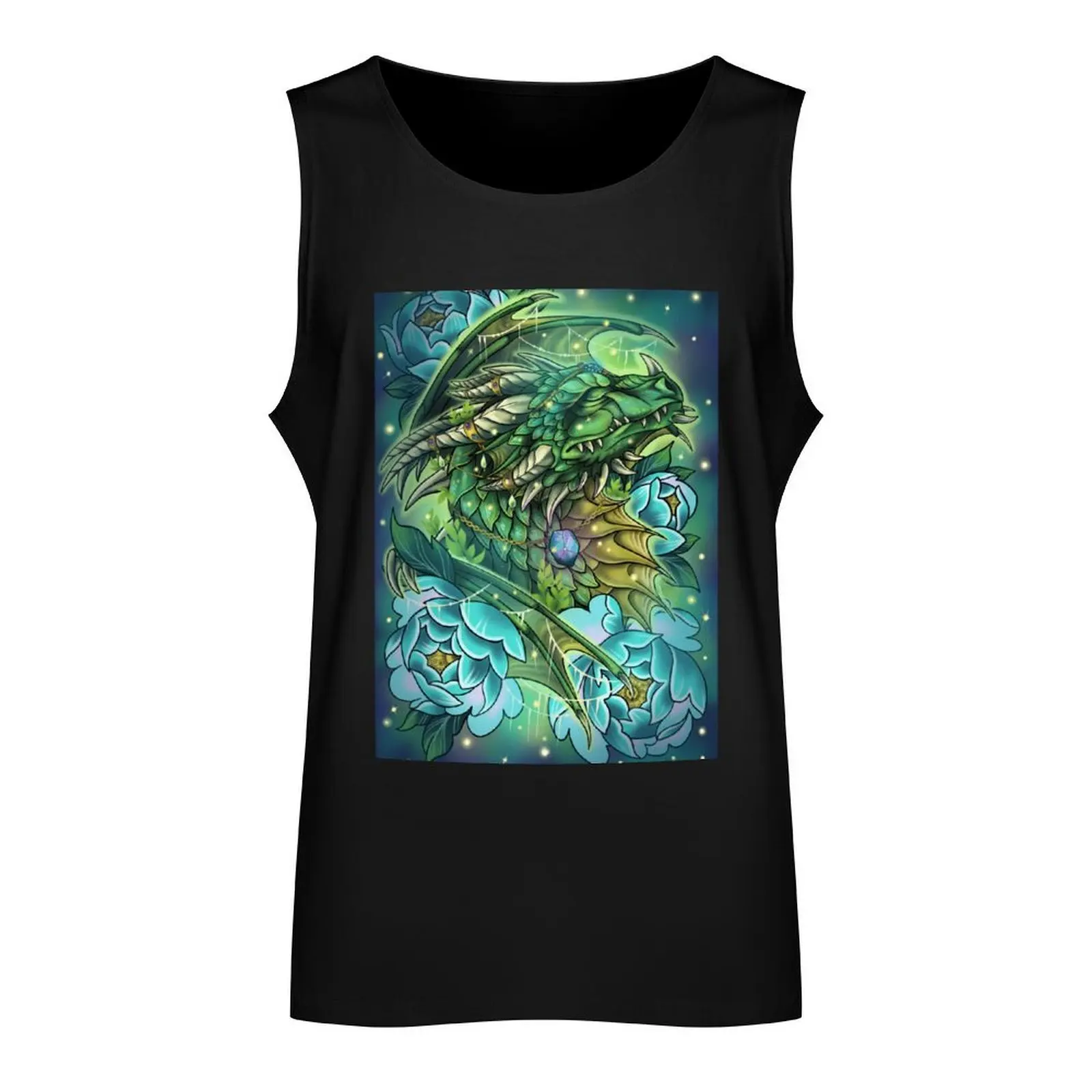 Green Dragonflight Dreamer Dragon with background Tank Top t shirt gym Men's sleeveless man vest