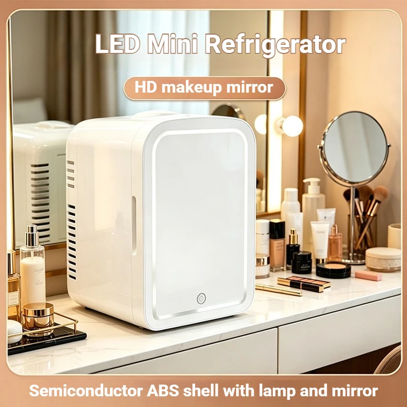 4L Mini Fridge Easy-Take Skincare Fridge with LED Light Mirror Dual-Use for Cosmetic Beauty Food Car Home