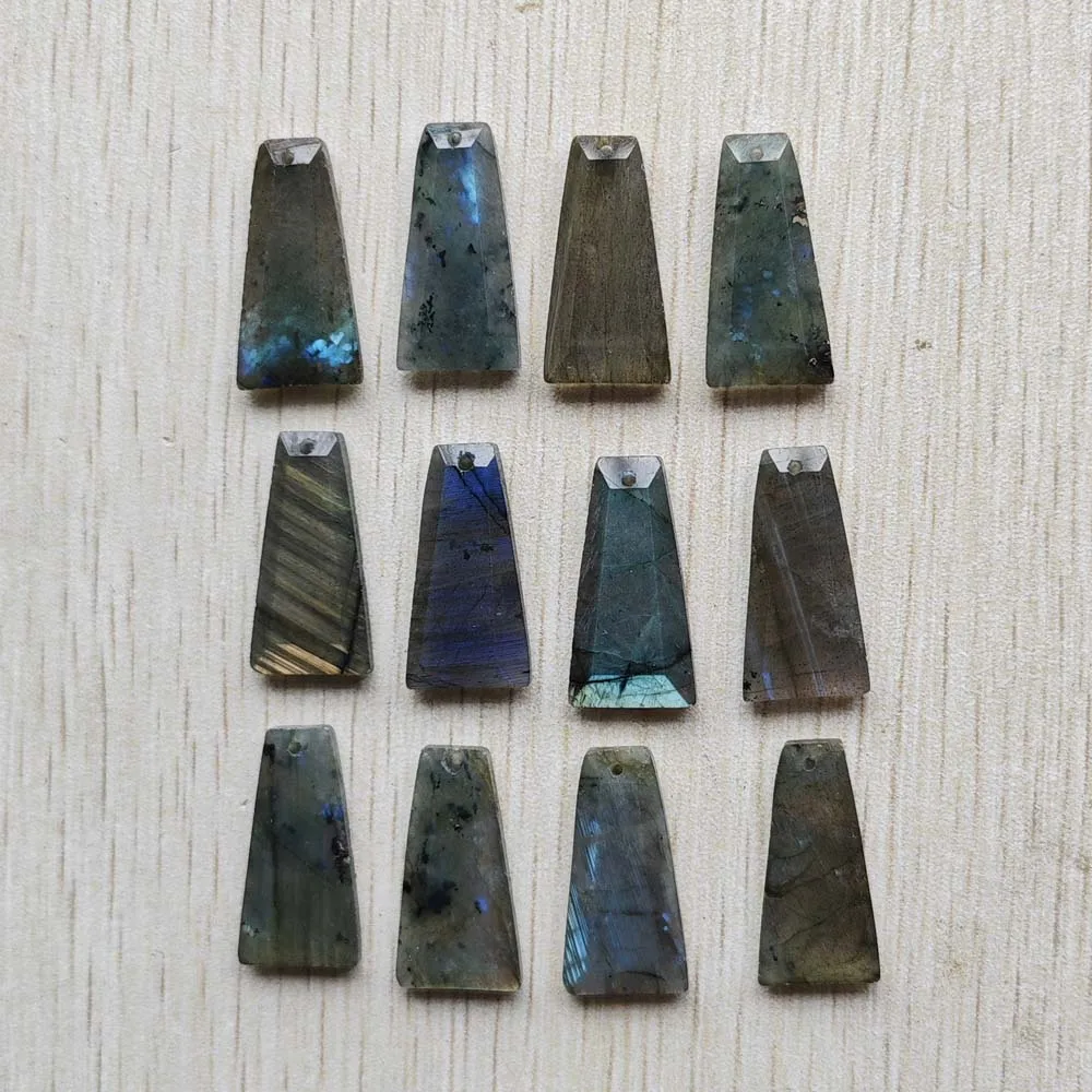 New Beautiful Natural Labradorite stone cut faceted trapezium pendants for jewelry making gifts free shipping Wholesale 12pcs