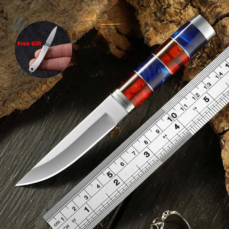 

Стальные прямые ножи 3CR13 Ножи для уличных инструментов Нож ручной работы высокой твердости Красочная деревянная ручка для сращивания