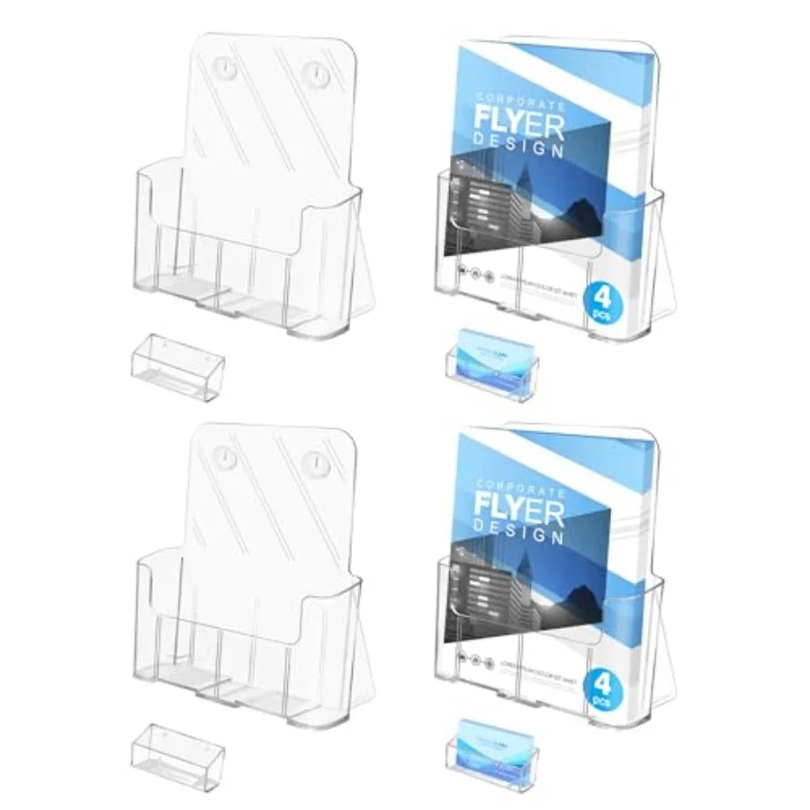 

Acrylic Brochure Holder 8.5 x 11 4 Pack Clear Brochure and Business Rack Card Holder Stand Wall Mount Flyer Holder for Store Of