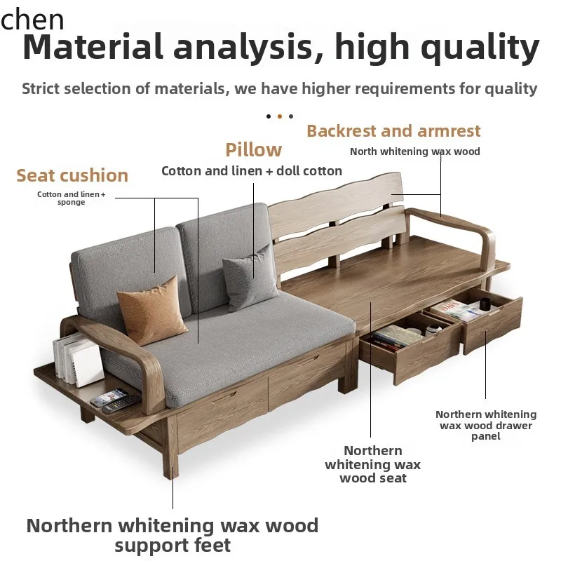 

HTT large board winter and summer dual-purpose sofa modern simple new Chinese ash wood storage sofa with drawers