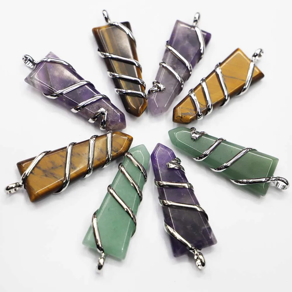 

6pcs/lot Fashion Natural Stone Multicolor Multilateral Arrow Necklace Pendant Mineral Cure Charms Jewelry Accessories Wholesale