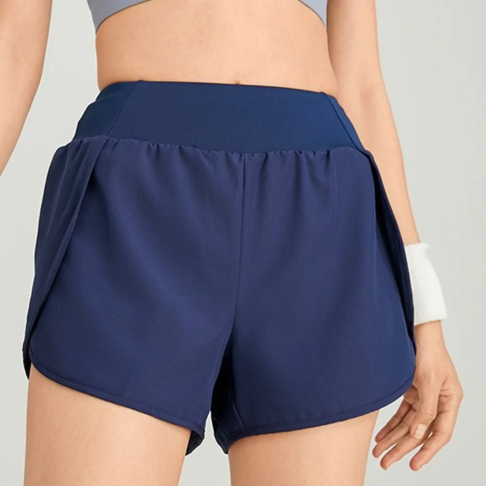 Anti-glare Lining 2 in 1 Yoga Shorts Side Pockets Loose Fitting Sports Shorts Quick Dry Hem Elastic Fitness Shorts Yoga
