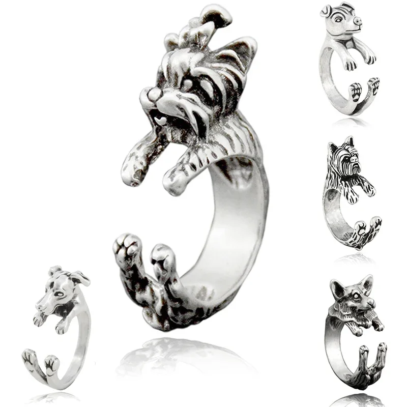 Yorkshire Terrier & Welsh Corgi & Greyhound & Jack Russell Dog Wrap Ring For Women West Highland Yorky & Westie Animal Rings Men