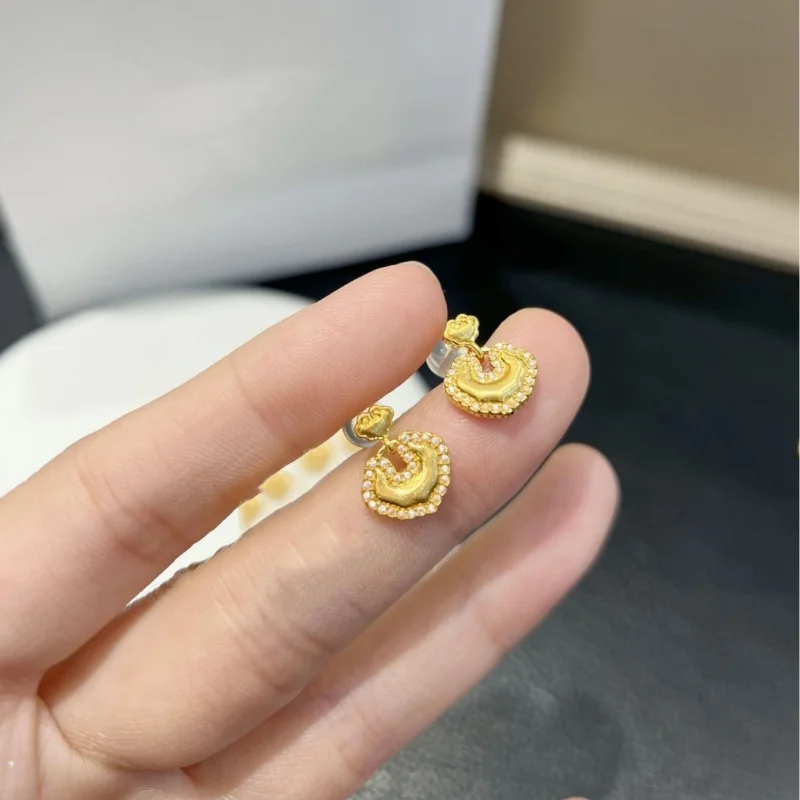 SMILE Real 18K gold auspicious cloud earrings Au750 gold Ruyi lock inlaid with moissanite earrings women's boutique jewelry gift