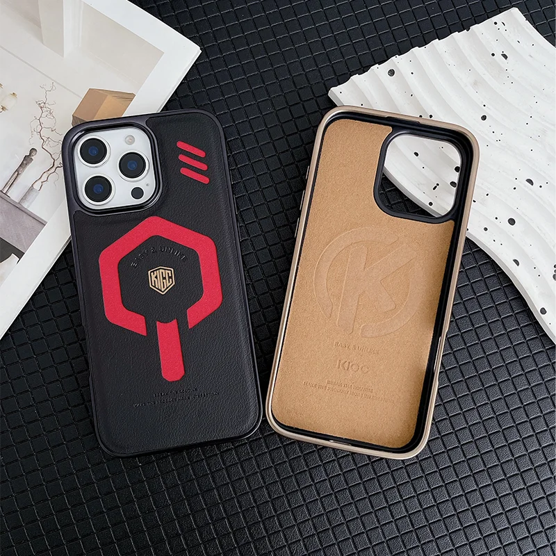 

For iPhone 15 16 Pro Max Case KIGC Mecha Series Luxury Leather Strong Magsafe Wireless Charging Matte Leather Back Cover