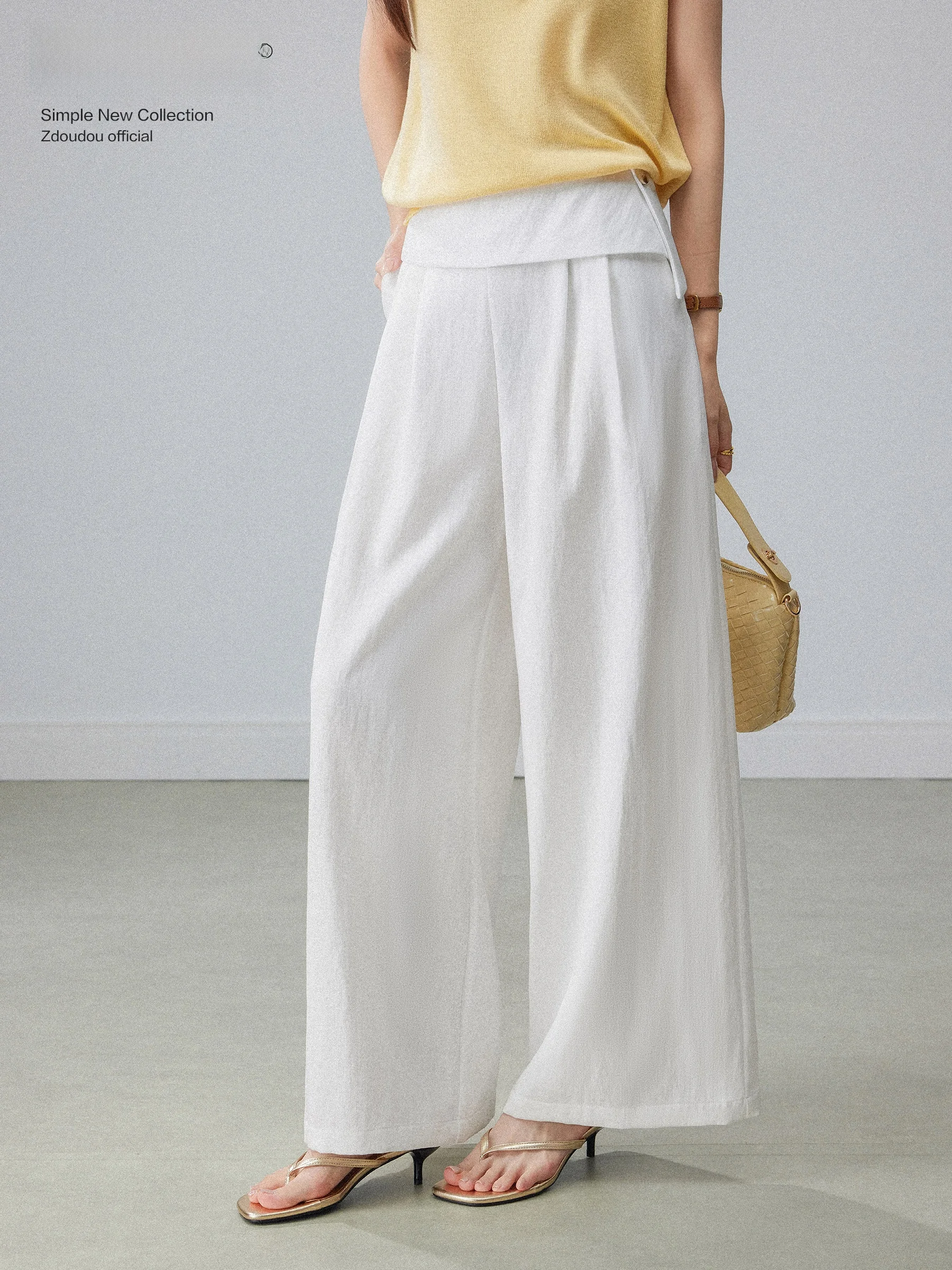 

Белые плиссированные повседневные брюки женские с высокой талией, универсальные, стройнящие, свободные, струящиеся, широкие брюки-палаццо, имитация комплекта из двух предметов