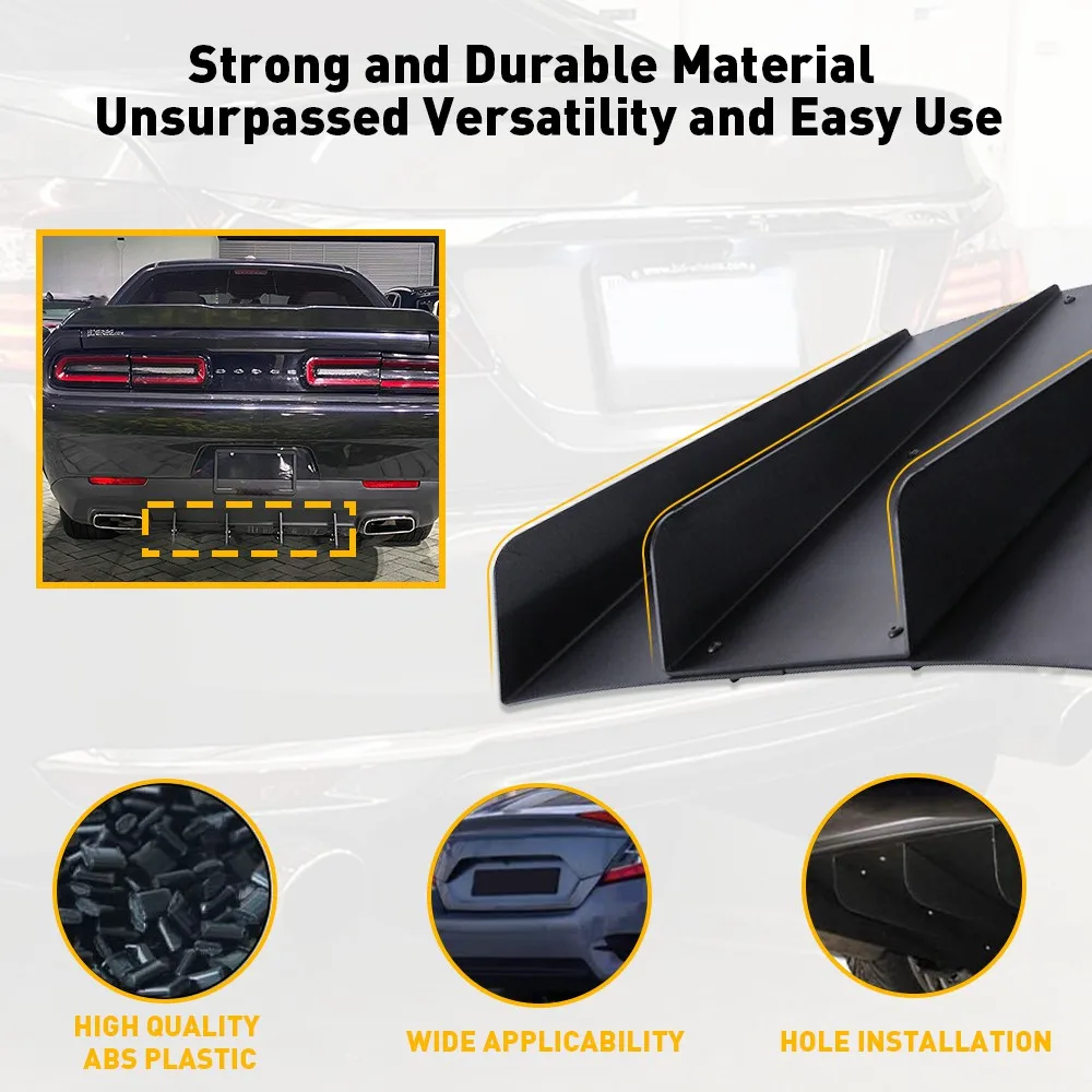 Universal Rear Diffuser Fins Bumper Splitter Chin Spoiler Lower Lip Spoiler Diffuser Gloss Black Car For Dodge Challenger