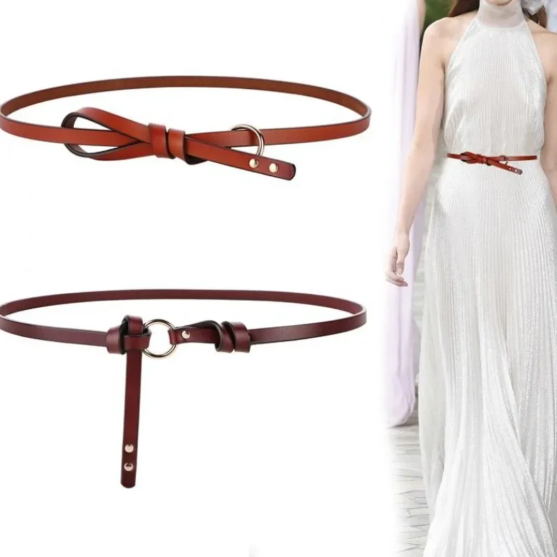 

Fashion Thin PU Leather Belt Female Red Brown Black White Yellow Waist Belts Women Dress Strap Harajuku Waistband