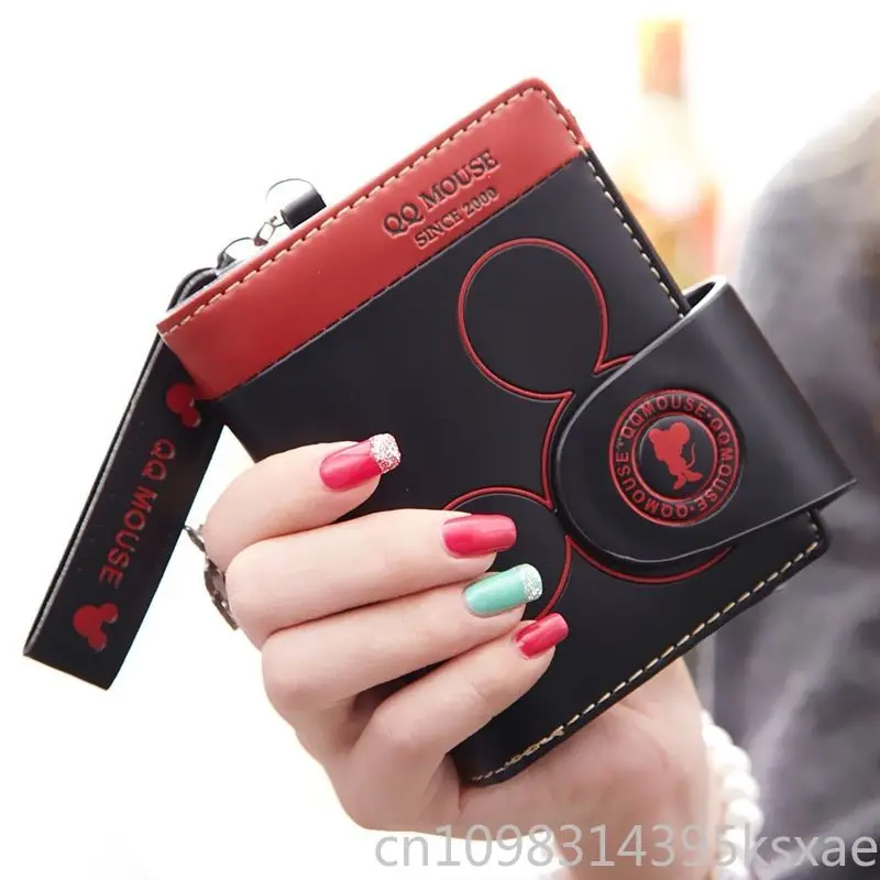 Disney Short Wallet for Women Kawaii Mickey Mouse Coin Purse and Handbag Luxury Designer Portable Women's Bag PU Leather