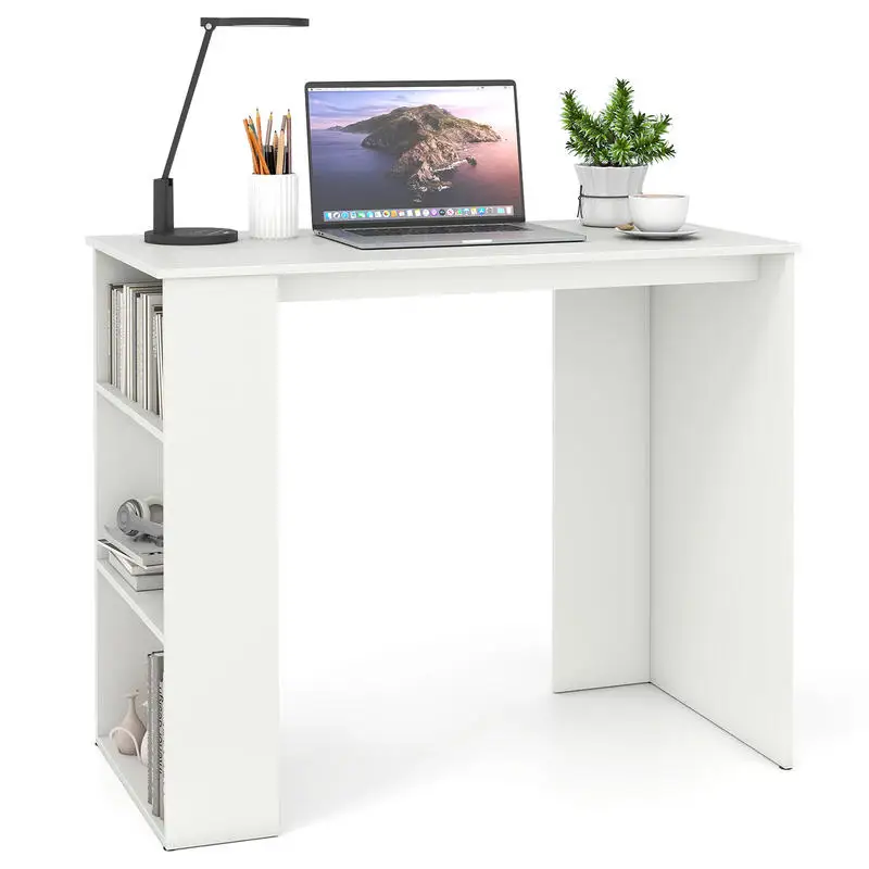 Computer Desk with Bookshelf for Small Space-White