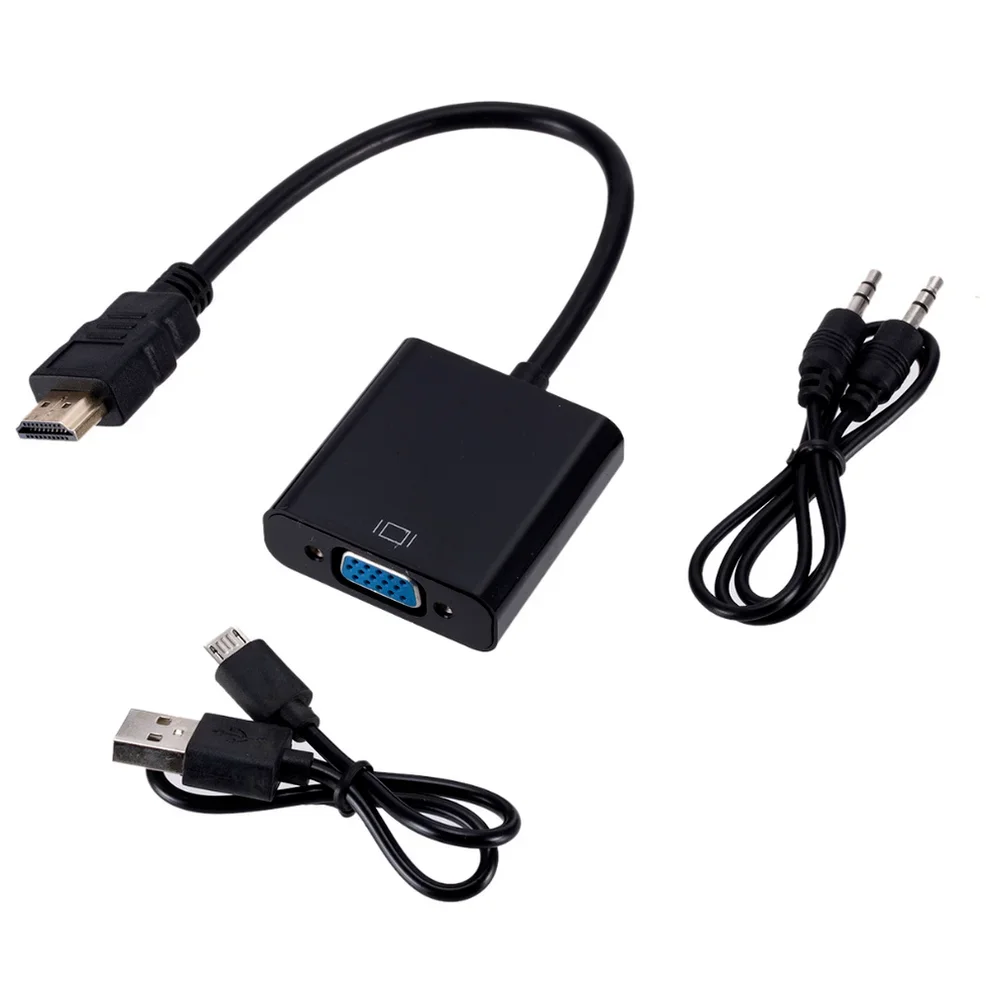 HD 1080P HDMI-compatible to VGA Adapter Cable With Audio Power Port Converter Apply to PS4 XBOX PC Laptop HDTV Projector Monitor