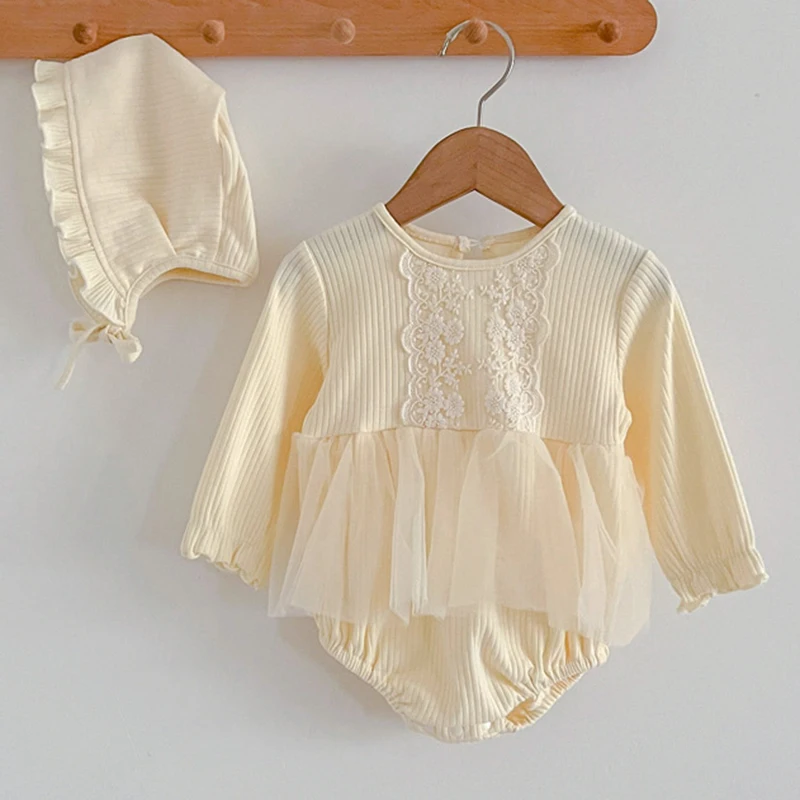 

Spring Autumn Infant Kids Baby Girls Long Sleeve Lace Solid Color Jumpsuit Newborn Baby Girls Princess Clothes Rompers