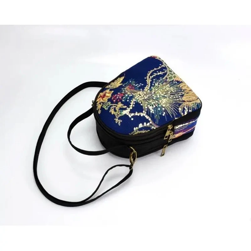 Women Shoulder Bag Handmade Shiny Peacock Embroidered Small Crossbody Bag Retro Canvas Shopping Tote Travel Purse and Handbags