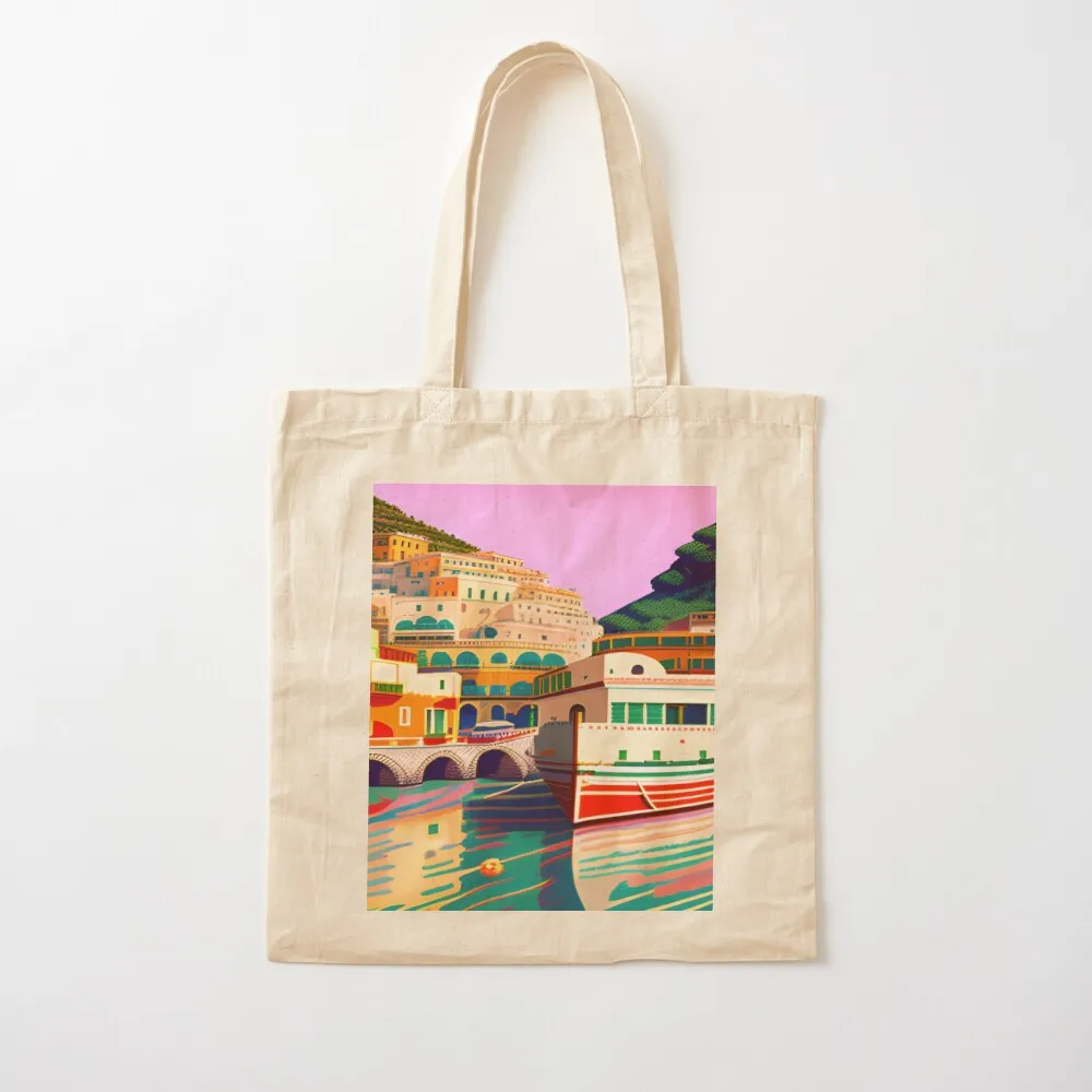 

Watercolor Vintage Italy - Amalfi Coast Italy -Vintage Travel Tote Bag Canvas bag for women Cloth bags Canvas Tote Bag