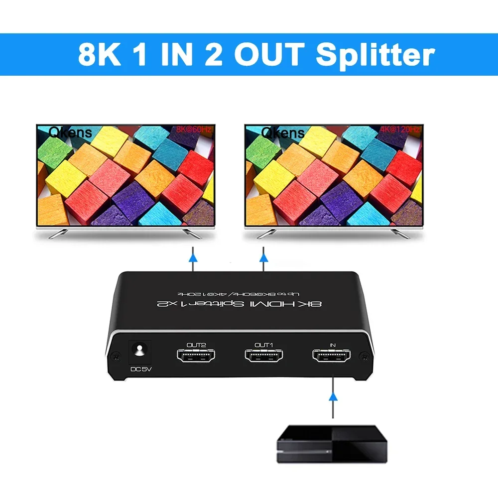 8K 1x2 HDMI الفاصل 4K @ 120 هرتز HDMI2.1 محول الفيديو 1 في 2 خارج 3D HDR العرض المزدوج ل PS5 Xbox لعبة الكمبيوتر المحمول إلى شاشة التلفزيون
